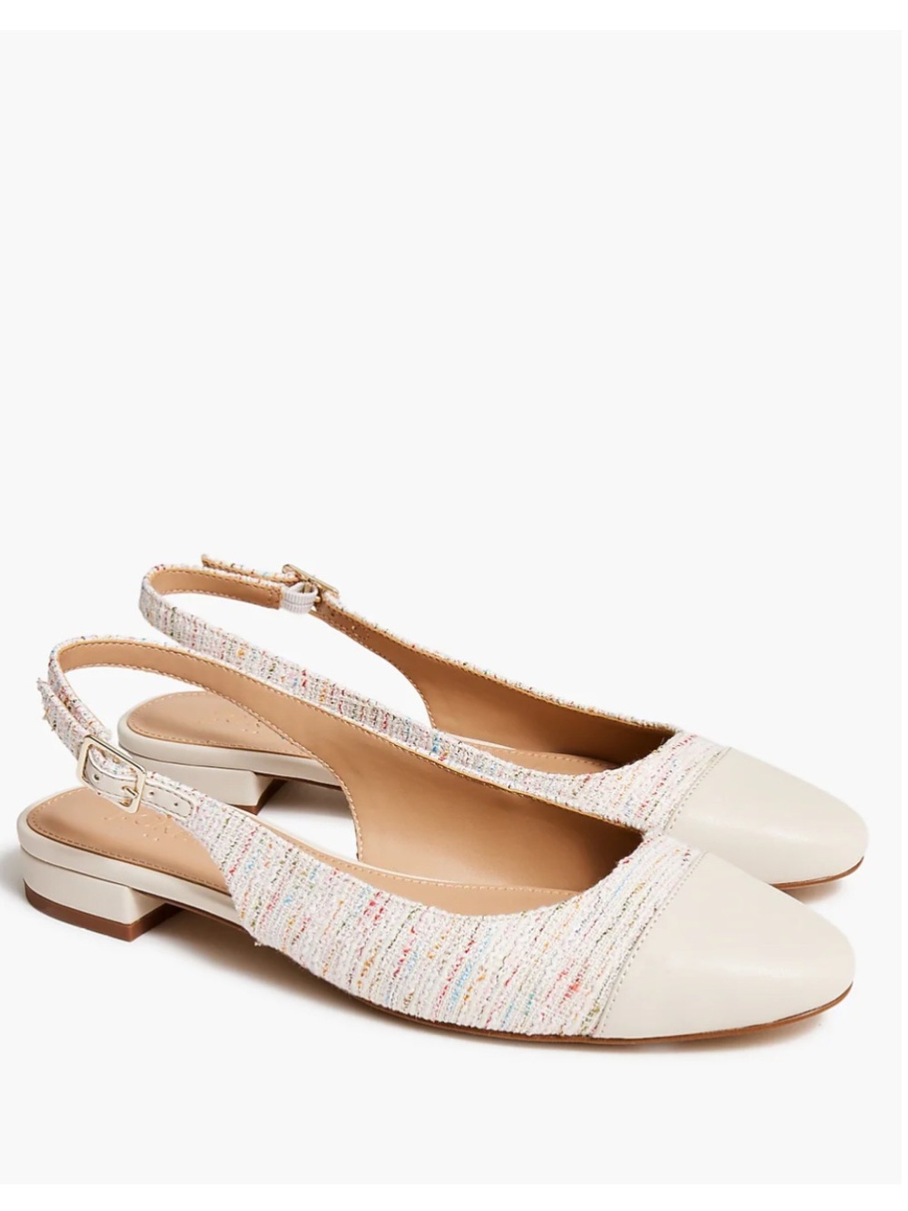 J. Crew White and Rainbow Cap Tow Tweed Slingback Flats, 9 Like New